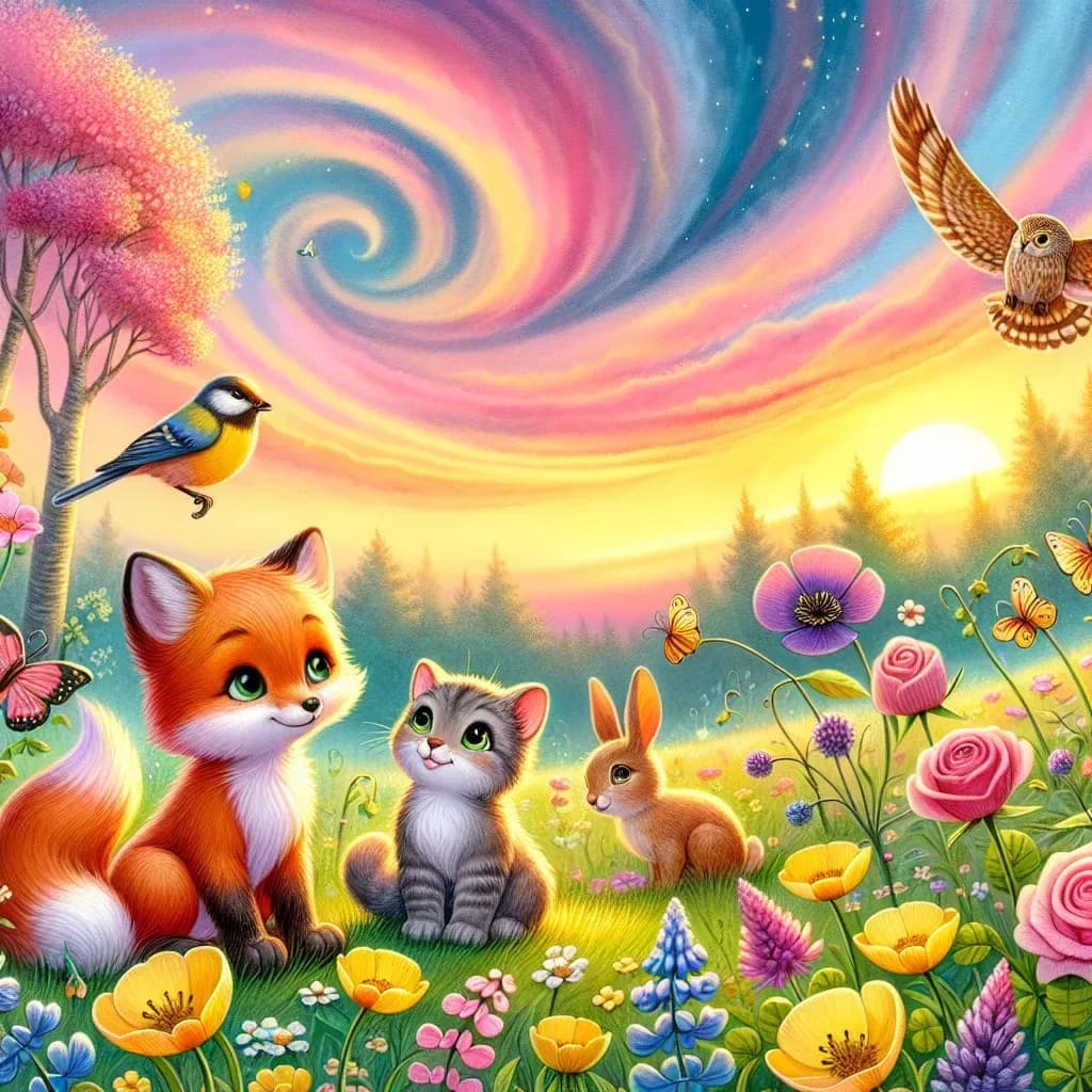 Illustration for Ben Learns About Bedtime - Chapter 6: New Friends and Sunset Colors